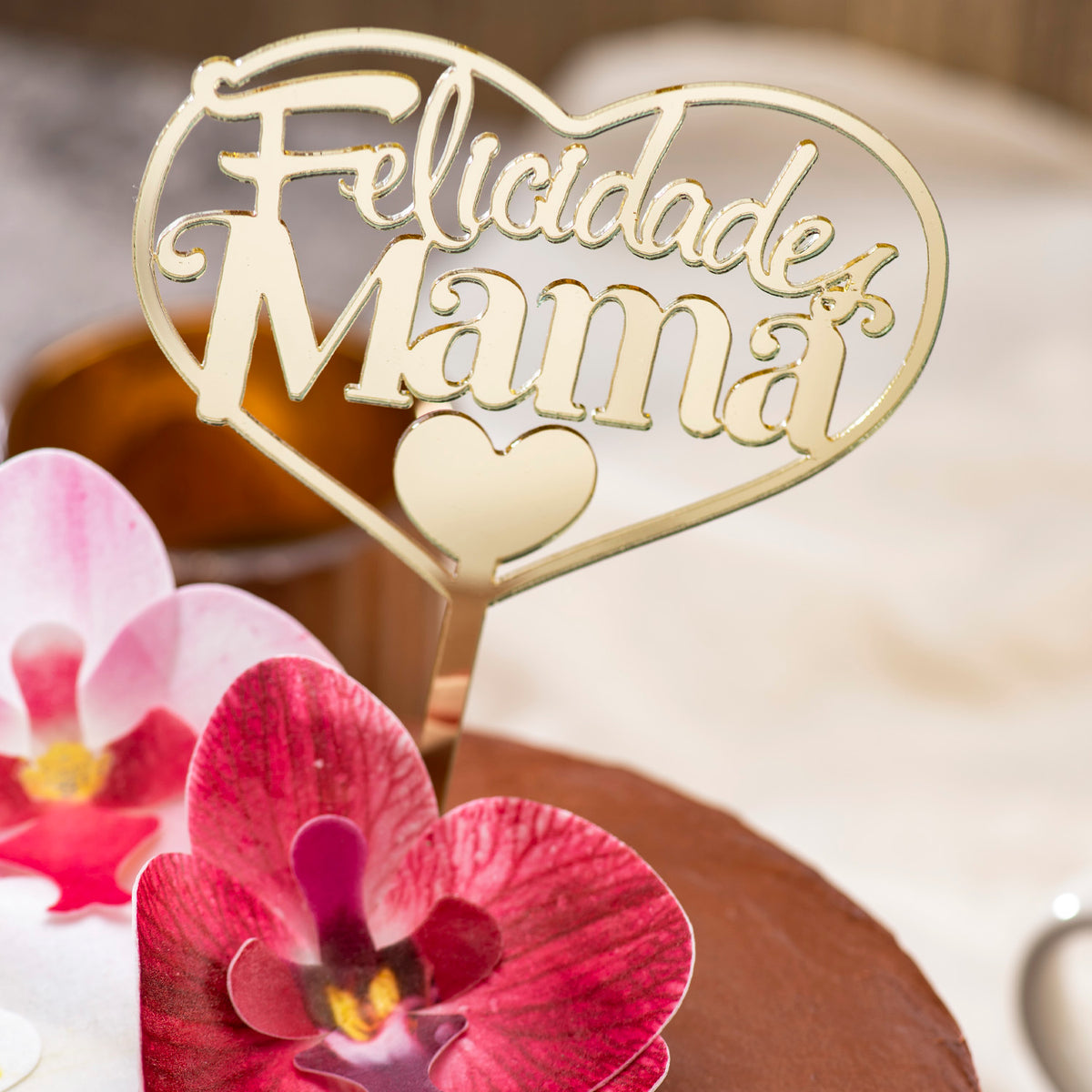 CAKE TOPPER FELICIDADES MAMA ORO 14,3X10CM