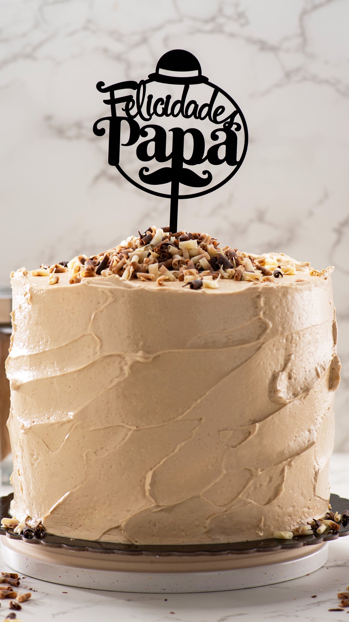 CAKE TOPPER FELICIDADES PAPA NEGRO 15,6X10CM