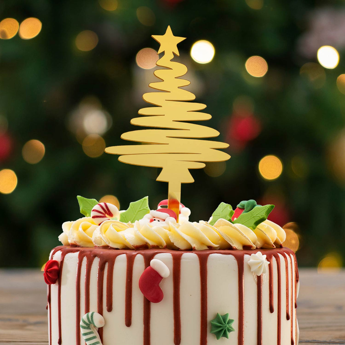 CAKE TOPPER ARBOL NAVIDAD ORO 16,5X8CM