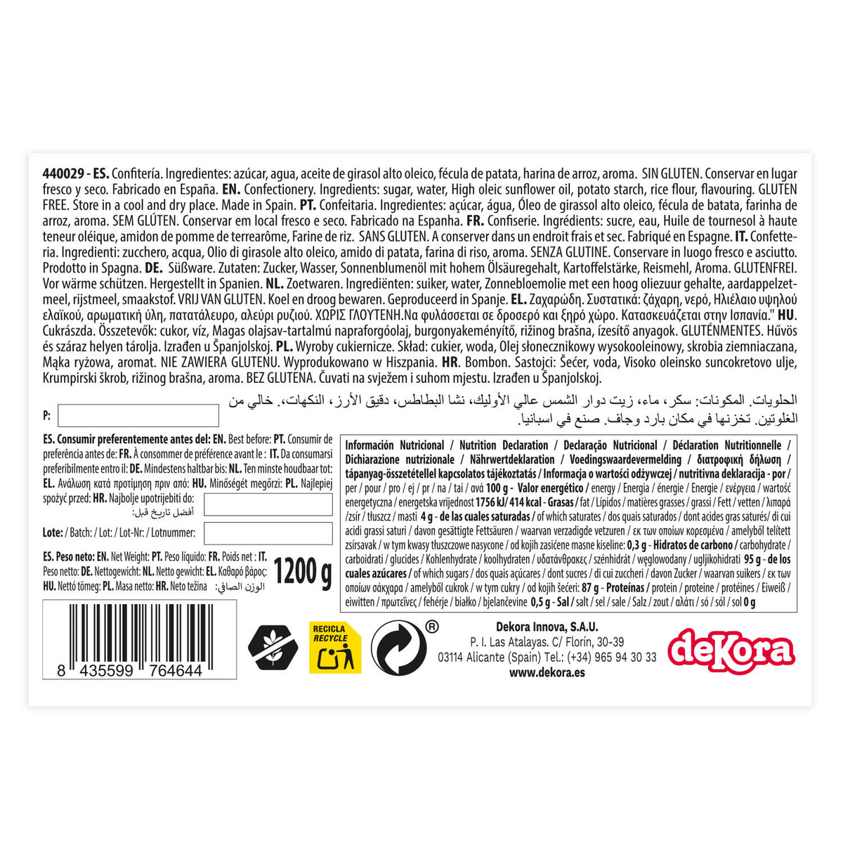 FIDEO DE AZUCAR BLANCO 1,2KG