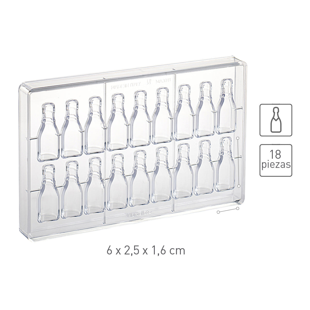 MOLDE POLICARBONATO MINI BOTELLA 60X20.5 H16 MM |18 PIEZAS
