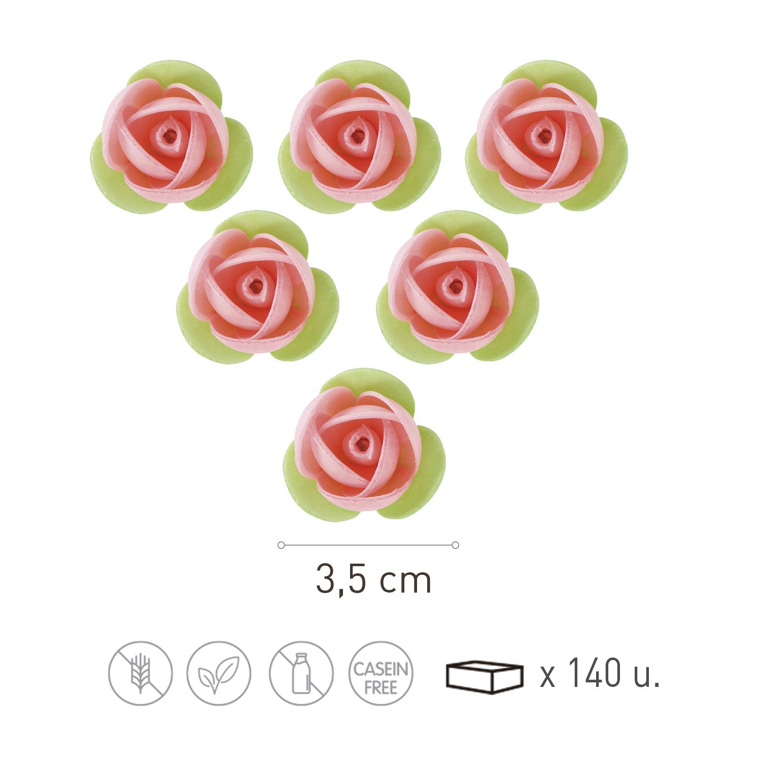 140 ROSAS OBLEA CON HOJA VERDE 3,5CM