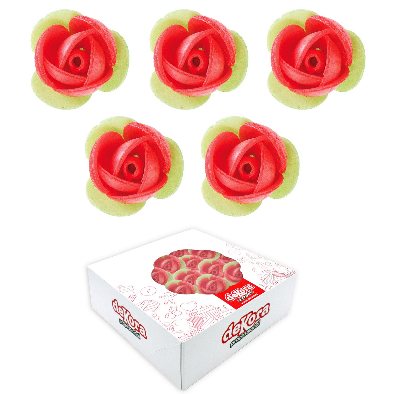 140 ROSAS OBLEA ROJA CON HOJA VERDE 3,5CM