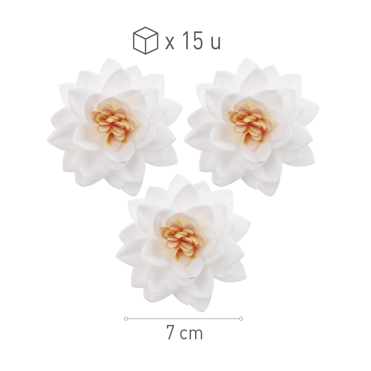 CAJA DE 15 FLORES DE LOTO DE OBLEA COLOR BLANCO Ø 7CM