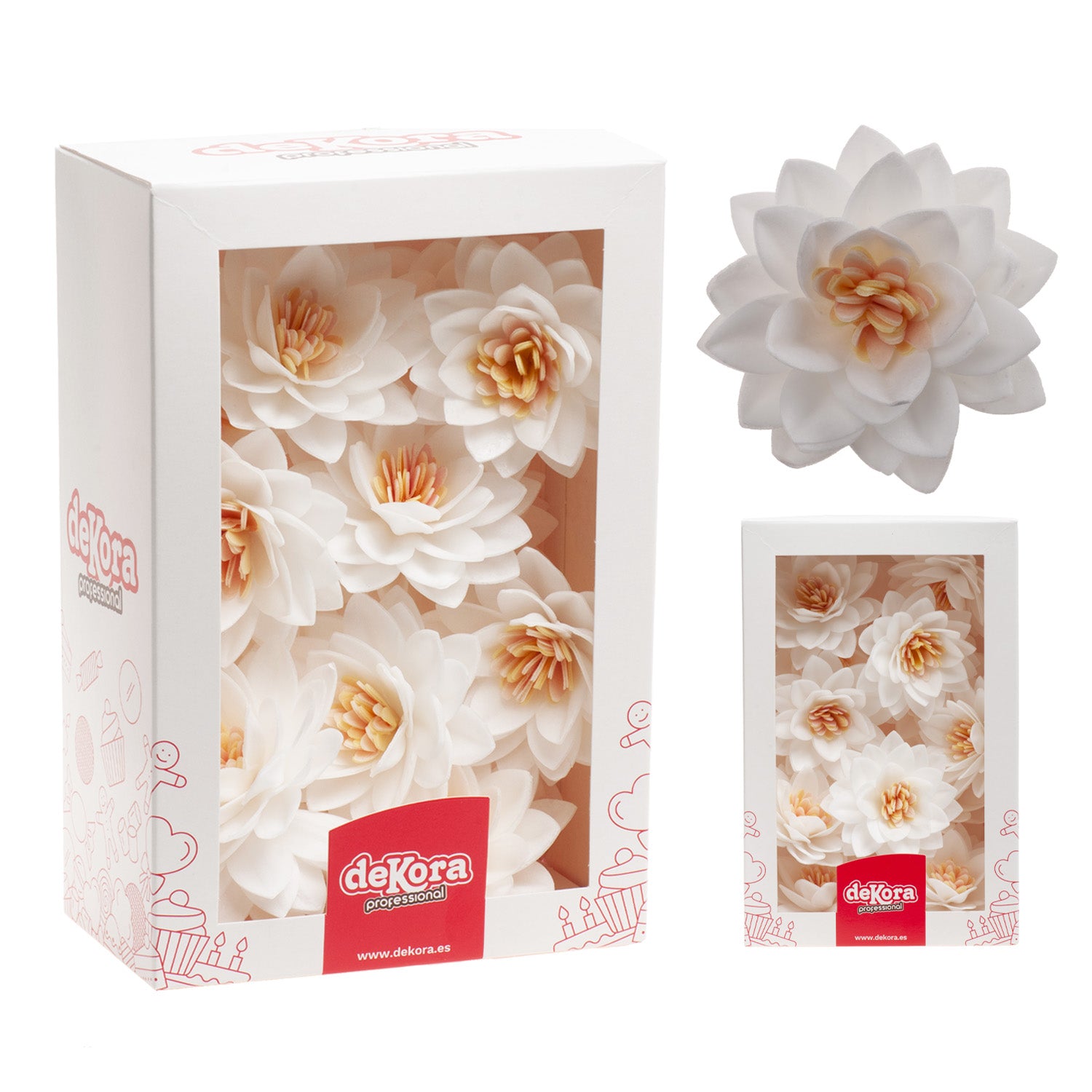 CAJA DE 15 FLORES DE LOTO DE OBLEA COLOR BLANCO Ø 7CM