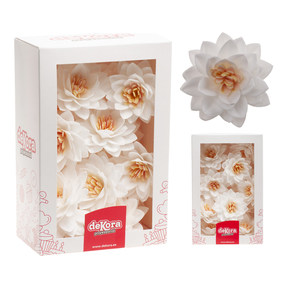 CAJA DE 15 FLORES DE LOTO DE OBLEA COLOR BLANCO Ø 7CM