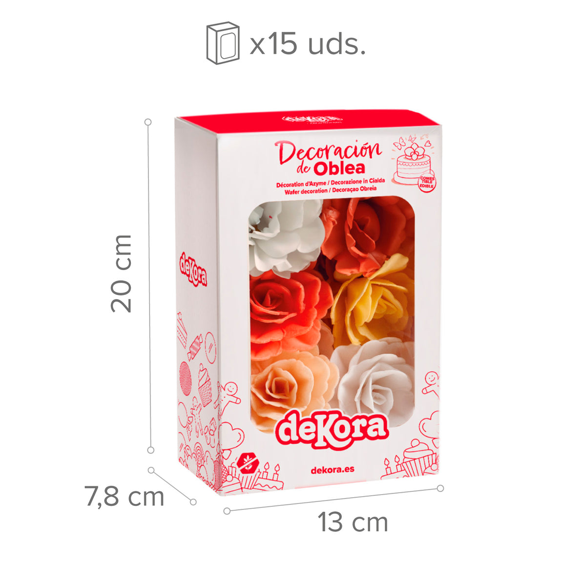 CAJA DE 15 ROSAS DE OBLEA OTOÑO COLORES SURTIDOS Ø 7CM