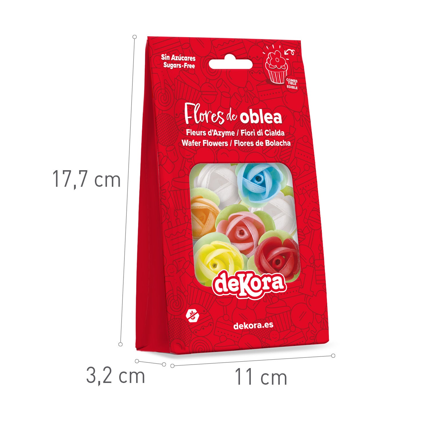 8 ROSAS OBLEA COLORES CON HOJA 3,5CM