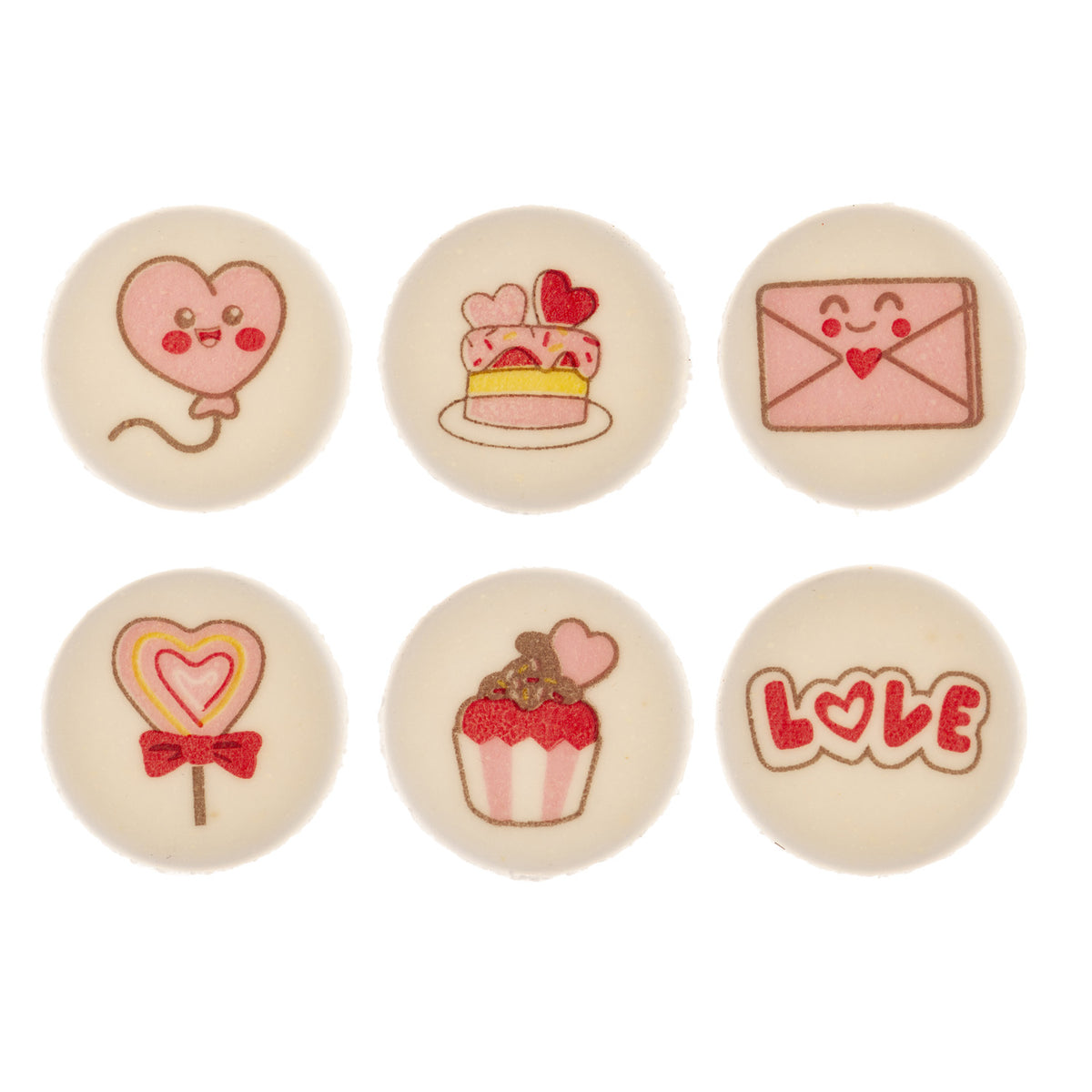 DECORACION AZUCAR 2D SAN VALENTIN 6 DISEÑOS 30MM