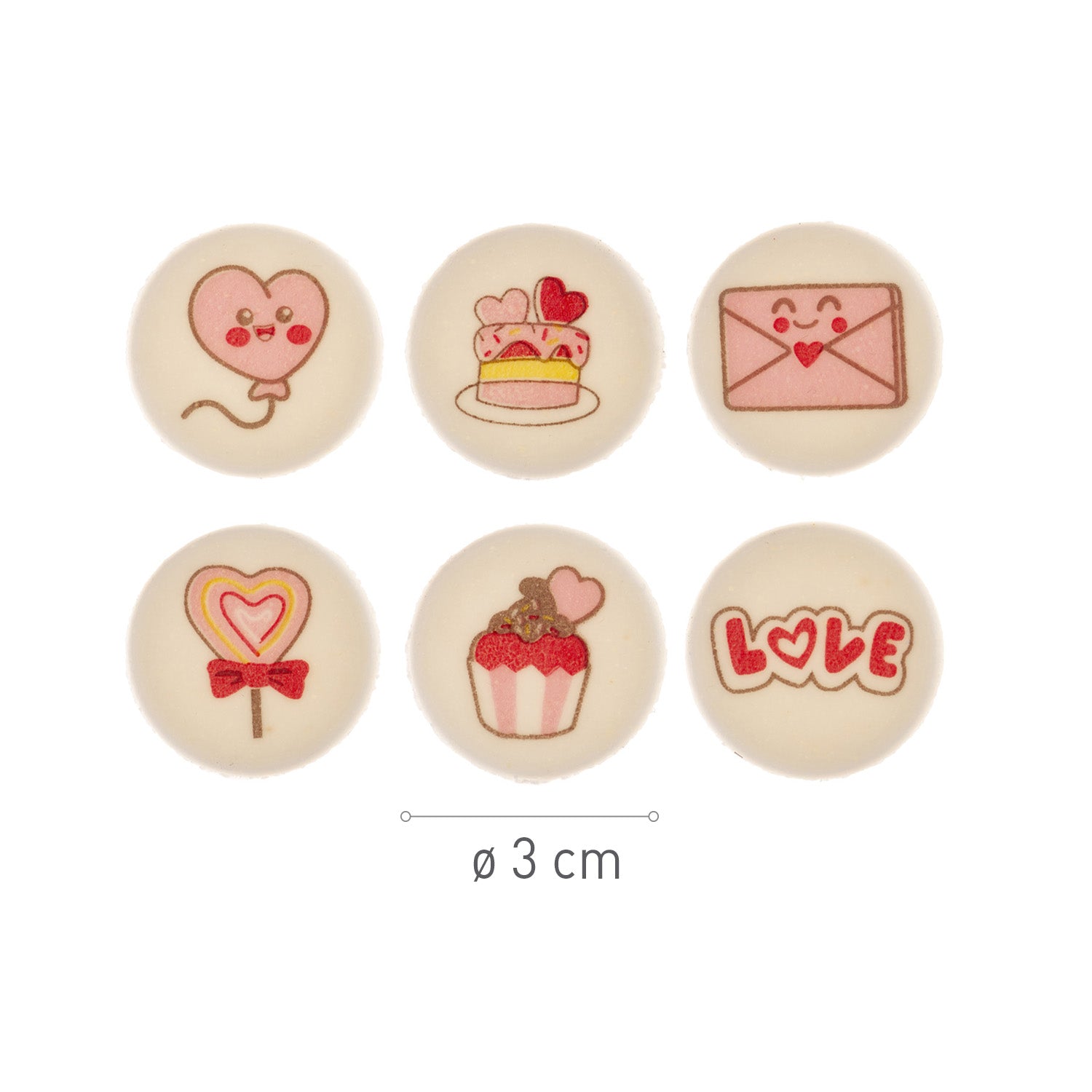 DECORACION AZUCAR 2D SAN VALENTIN 6 DISEÑOS 30MM