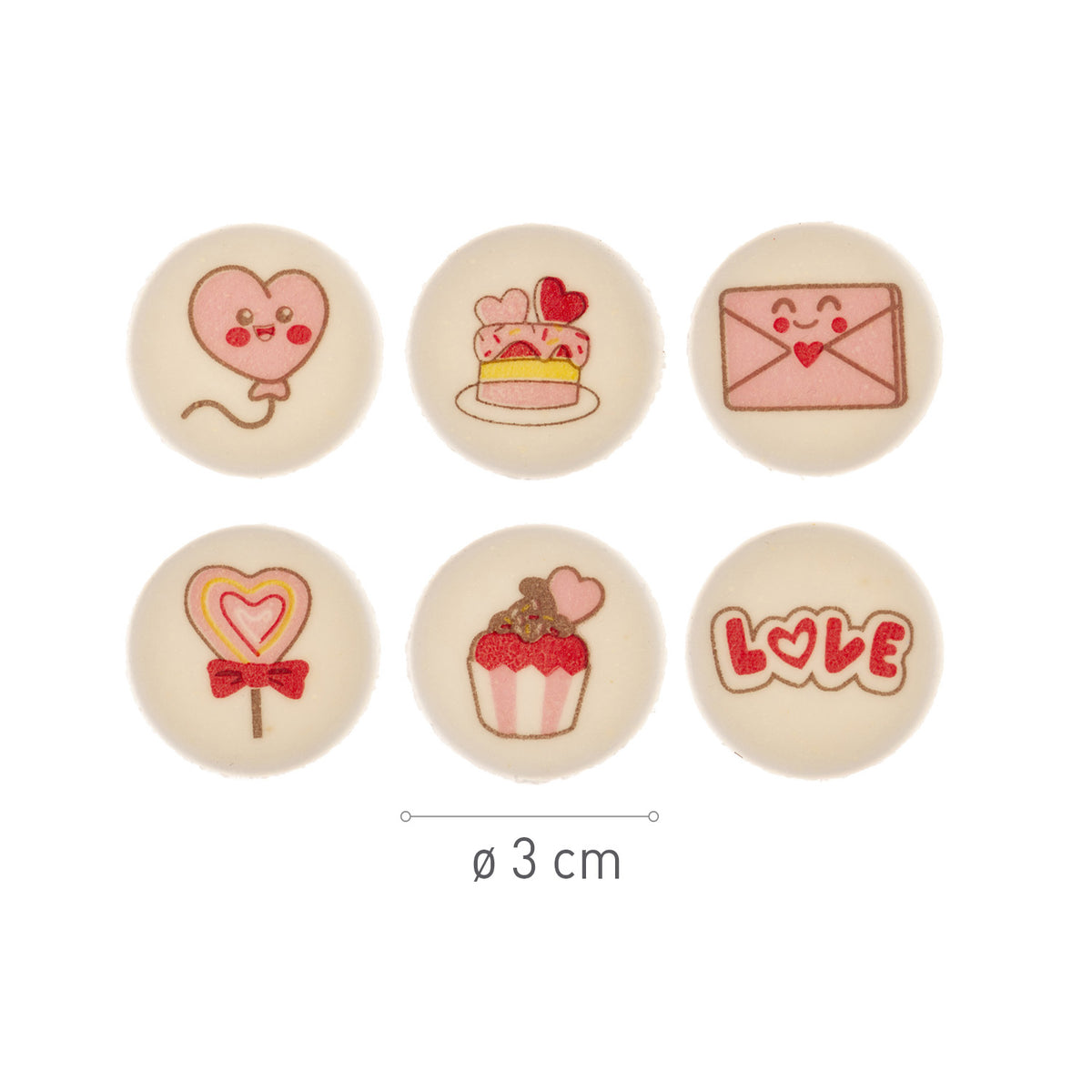 DECORACION AZUCAR 2D SAN VALENTIN 6 DISEÑOS 30MM