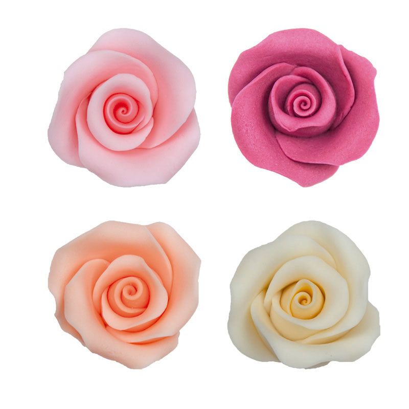 10 ROSAS COMESTIBLES AZÚCAR 4 COLORES SURTIDOS ROSA, FUCSIA, NUDE Y SALMÓN 5 CM