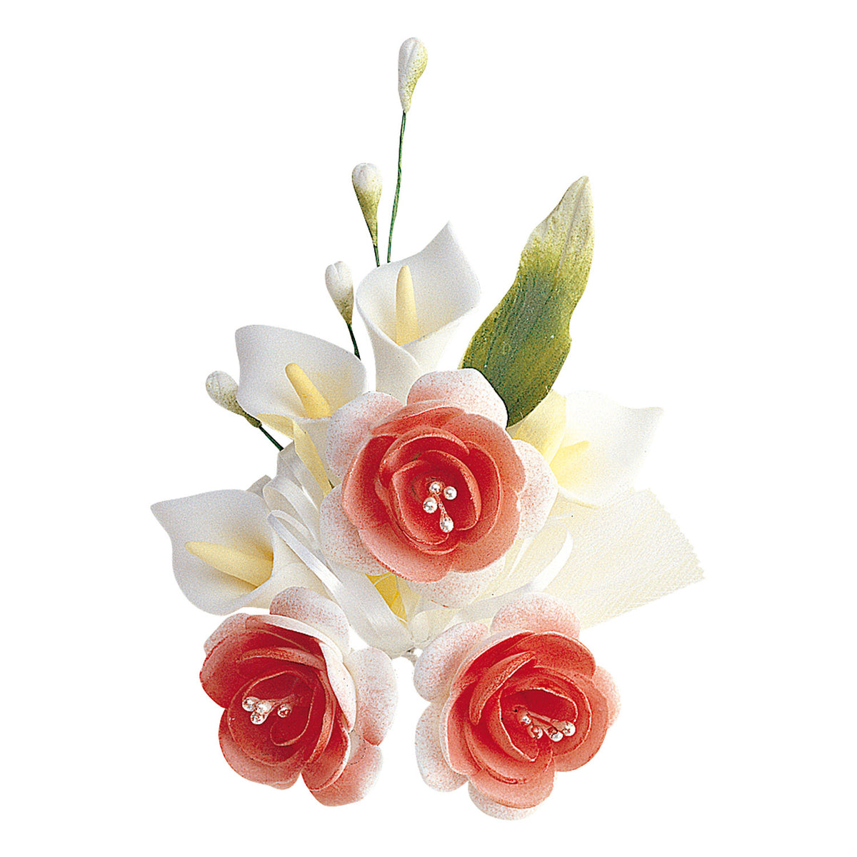 RAMOS DE FLORES PASTILLAJE SURTIDO BLANCO Y ROJO 13CM