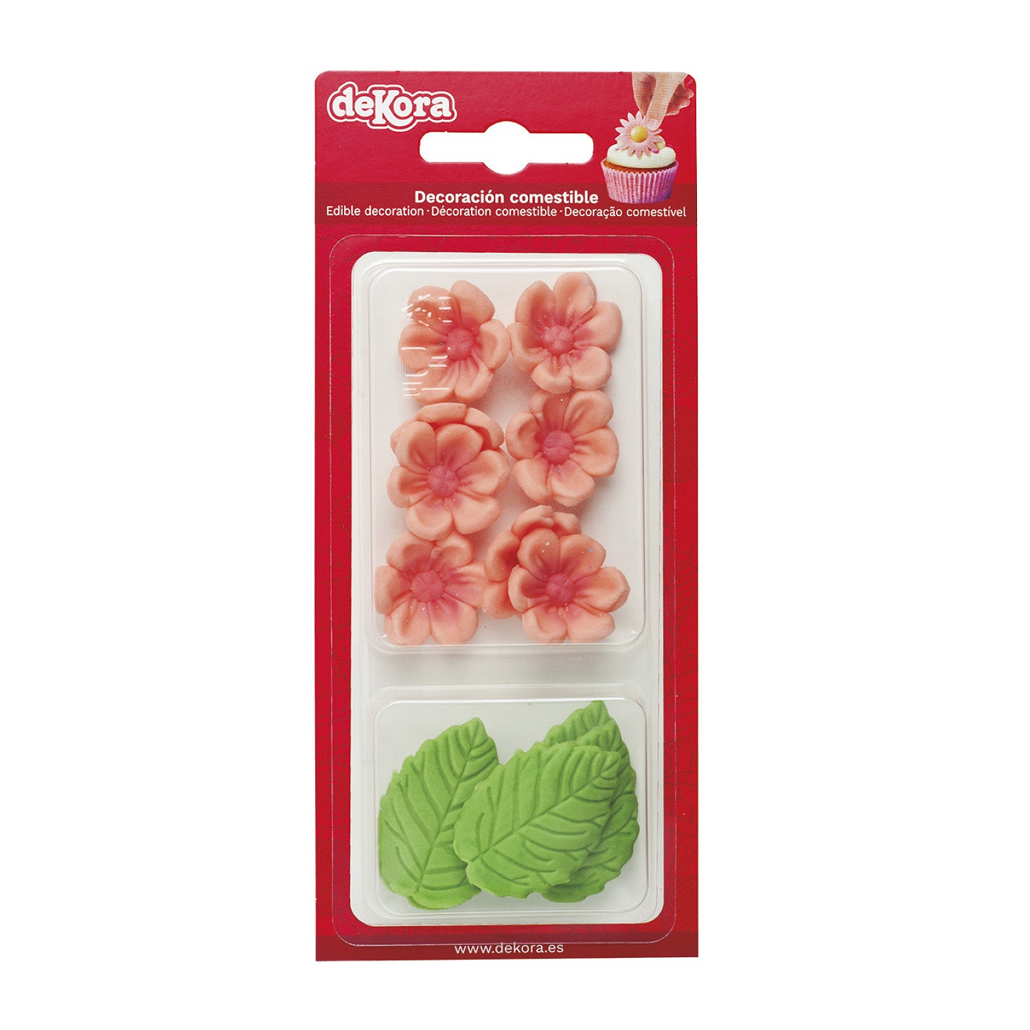 BLISTER SUGAR 8 FLOWERS PINK AND 5 GREEN LEAVES