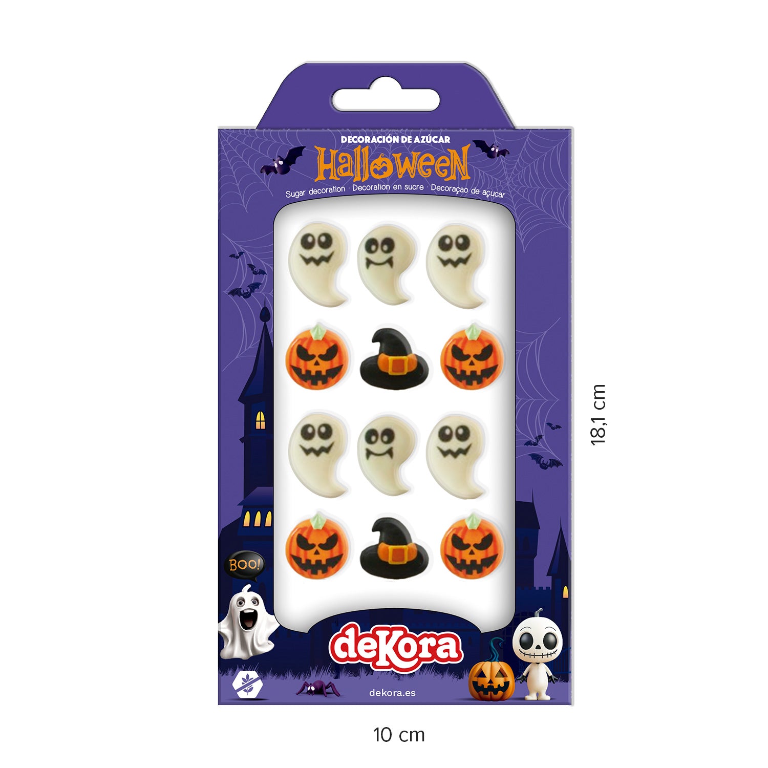 DECORACIÓN AZÚCAR  FANTASMA, CALABAZA Y BRUJA
