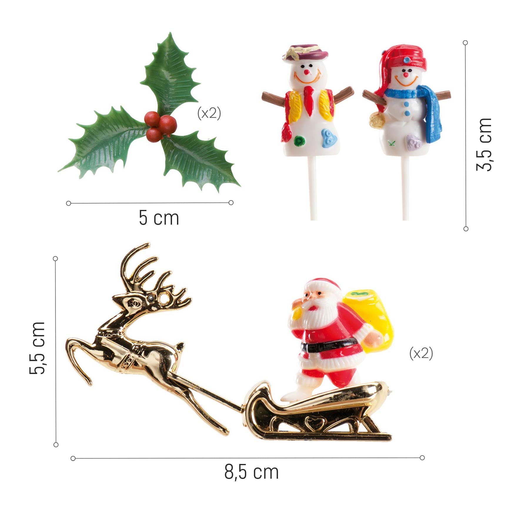 CAKE TOPPER FIGURA PLASTICO 3 MODELOS, 6 UDS, 12 BOLSAS