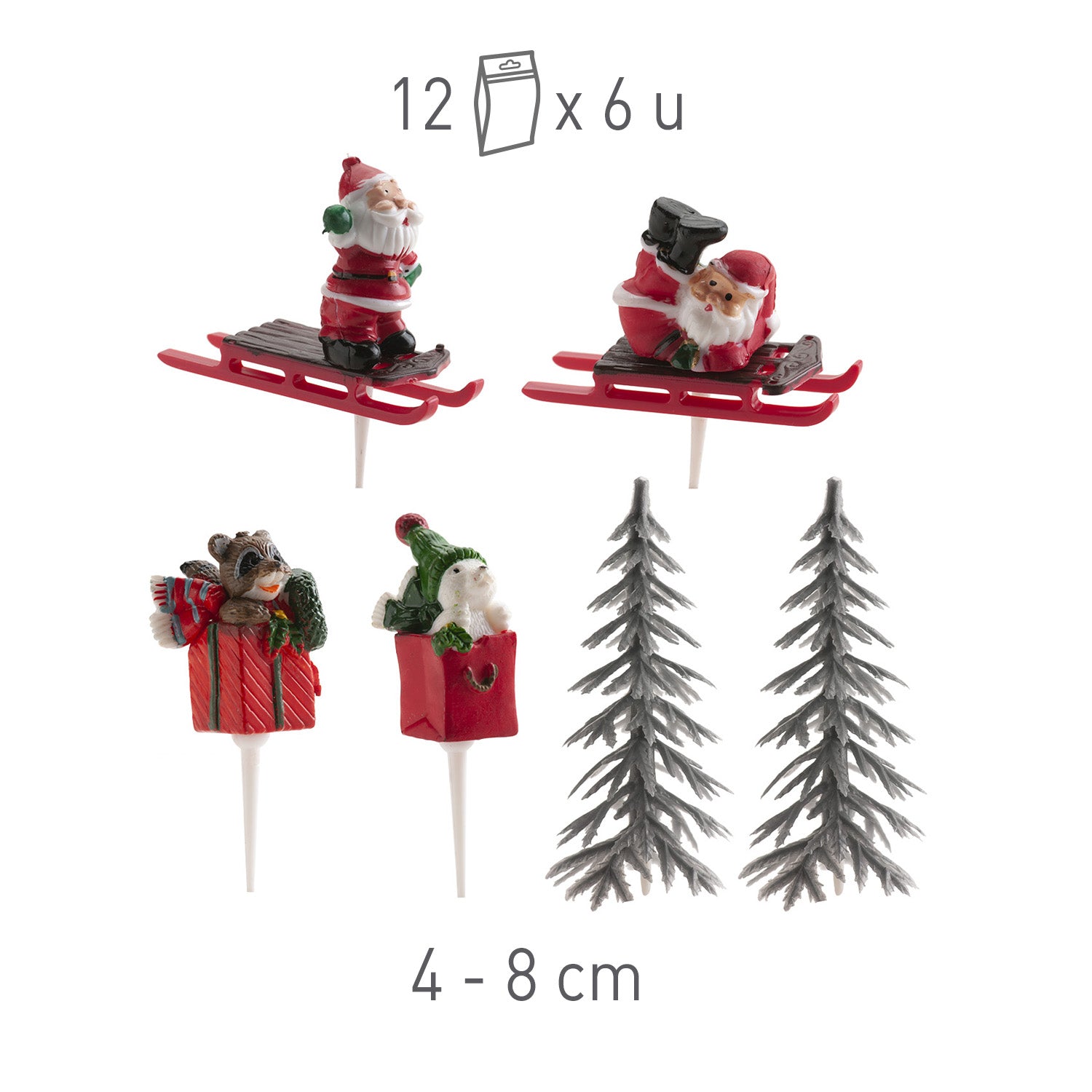 CAKE TOPPER FIGURA PLÁSTICO PINO PLATA, 6 UDS, 12 BOLSAS
