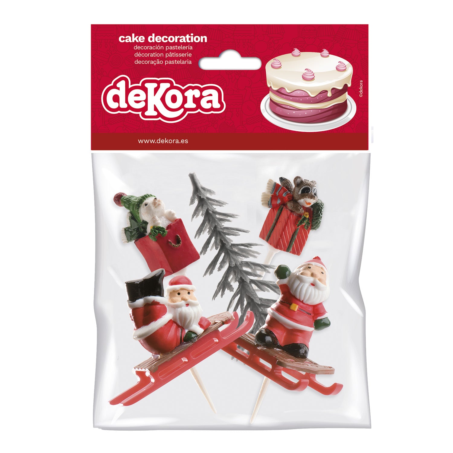 CAKE TOPPER FIGURA PLÁSTICO PINO PLATA, 6 UDS, 12 BOLSAS