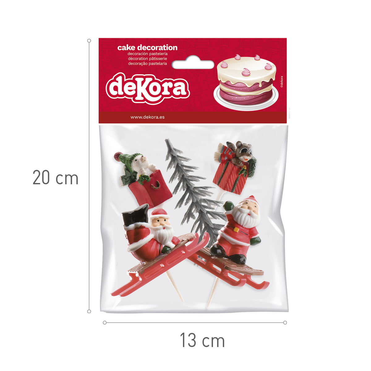CAKE TOPPER FIGURA PLÁSTICO PINO PLATA, 6 UDS, 12 BOLSAS