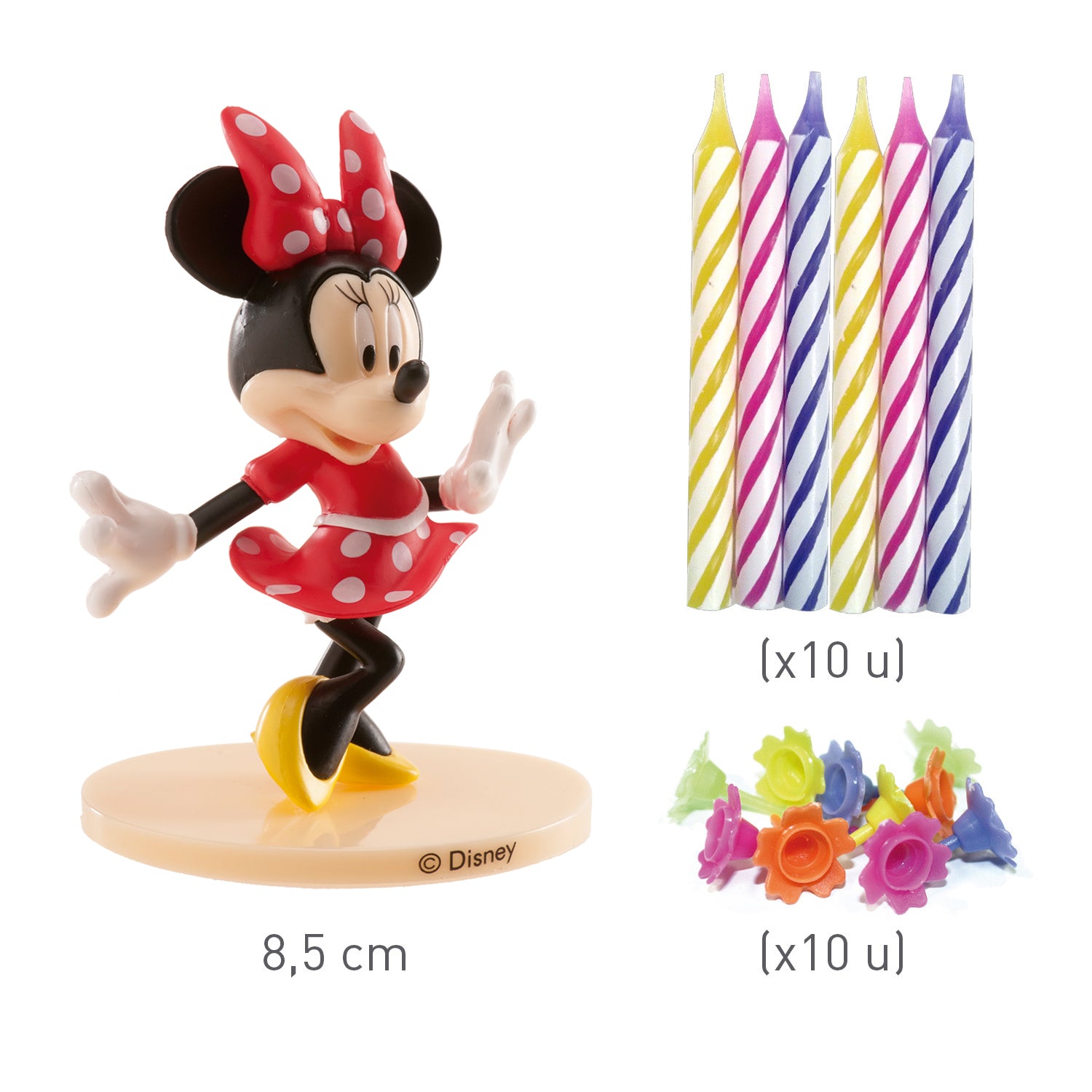 KIT PVC RETAIL MINNIE MOUSE CON 10 VELAS PARA DECORAR TARTAS