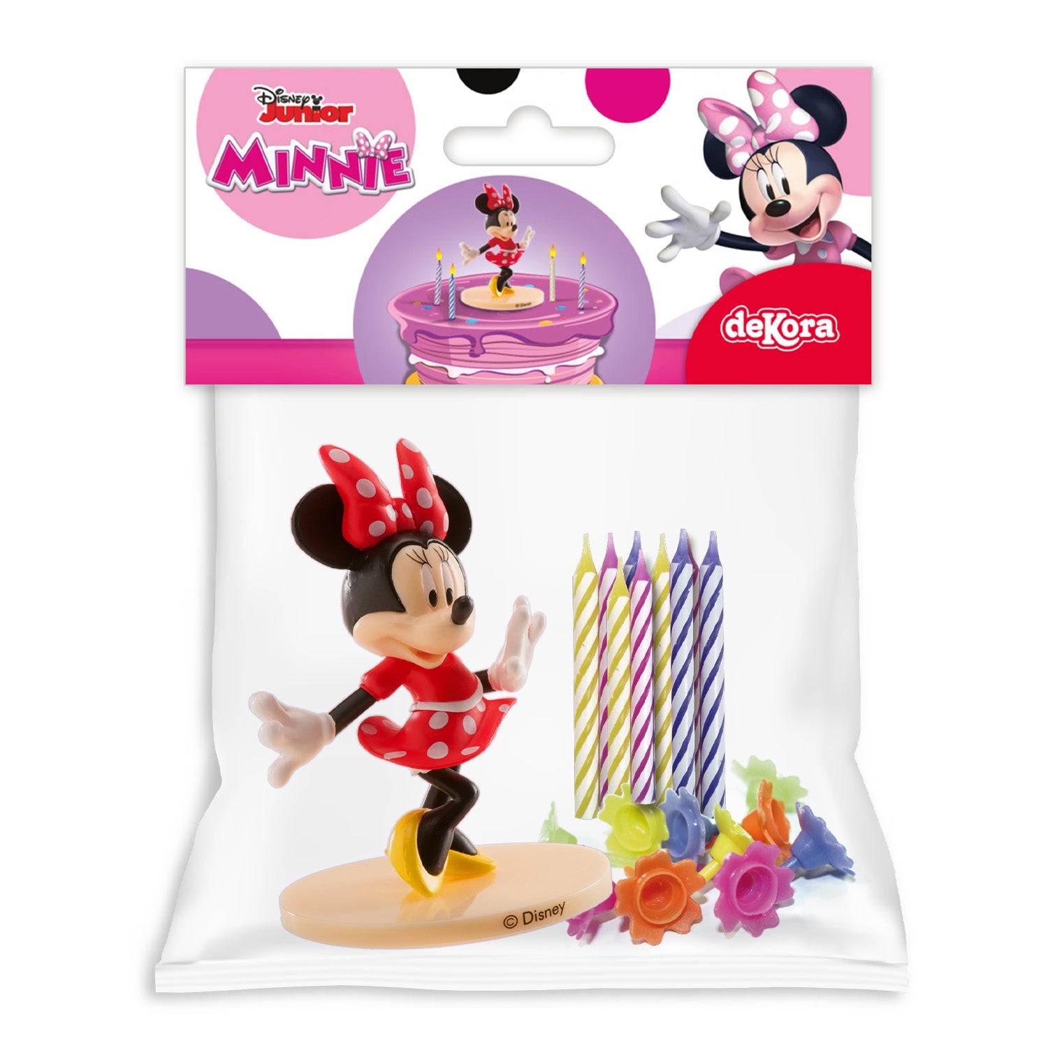 KIT PVC RETAIL MINNIE MOUSE CON 10 VELAS PARA DECORAR TARTAS