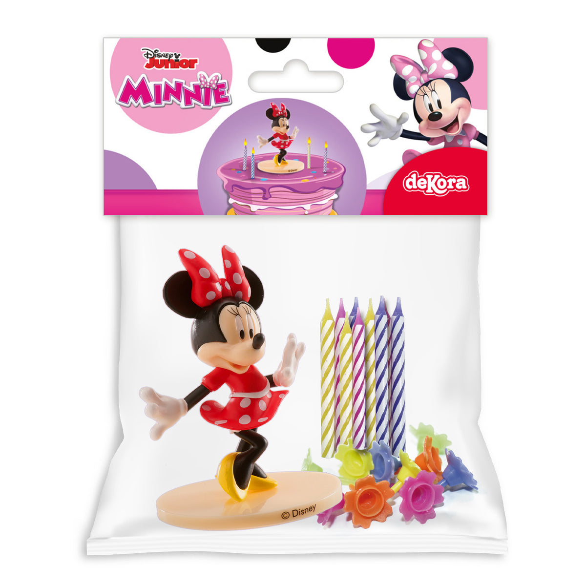 KIT PVC RETAIL MINNIE MOUSE CON 10 VELAS PARA DECORAR TARTAS