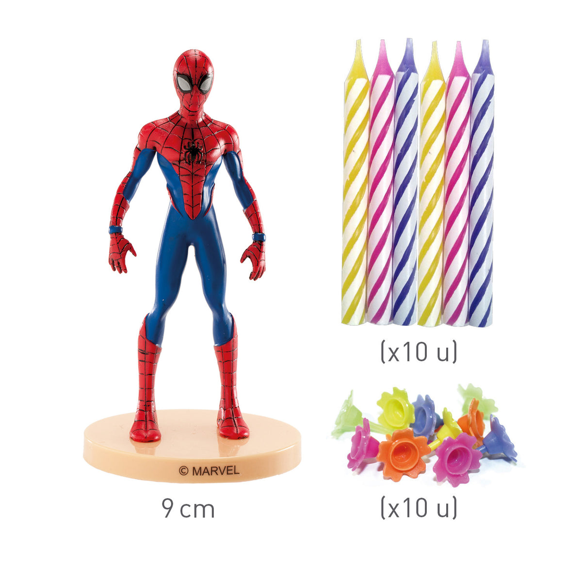 KIT PVC RETAIL SPIDERMAN CON 10 VELAS PARA DECORAR TARTAS