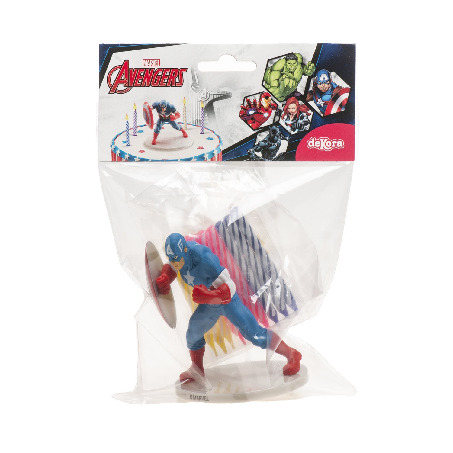 KIT PVC RETAIL CAP AMERICA CON 10 VELAS PARA DECORAR TARTAS