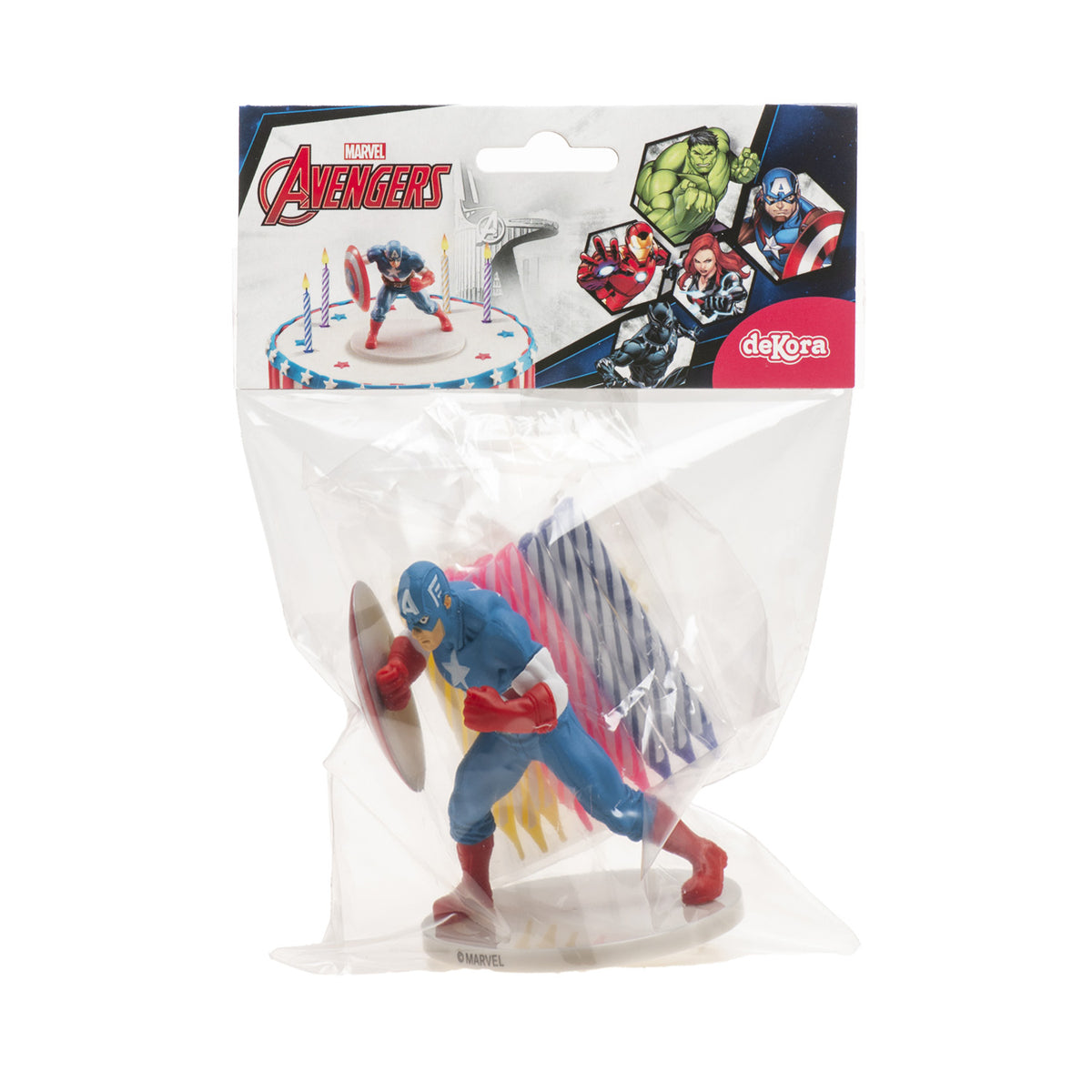 KIT PVC RETAIL CAP AMERICA CON 10 VELAS PARA DECORAR TARTAS