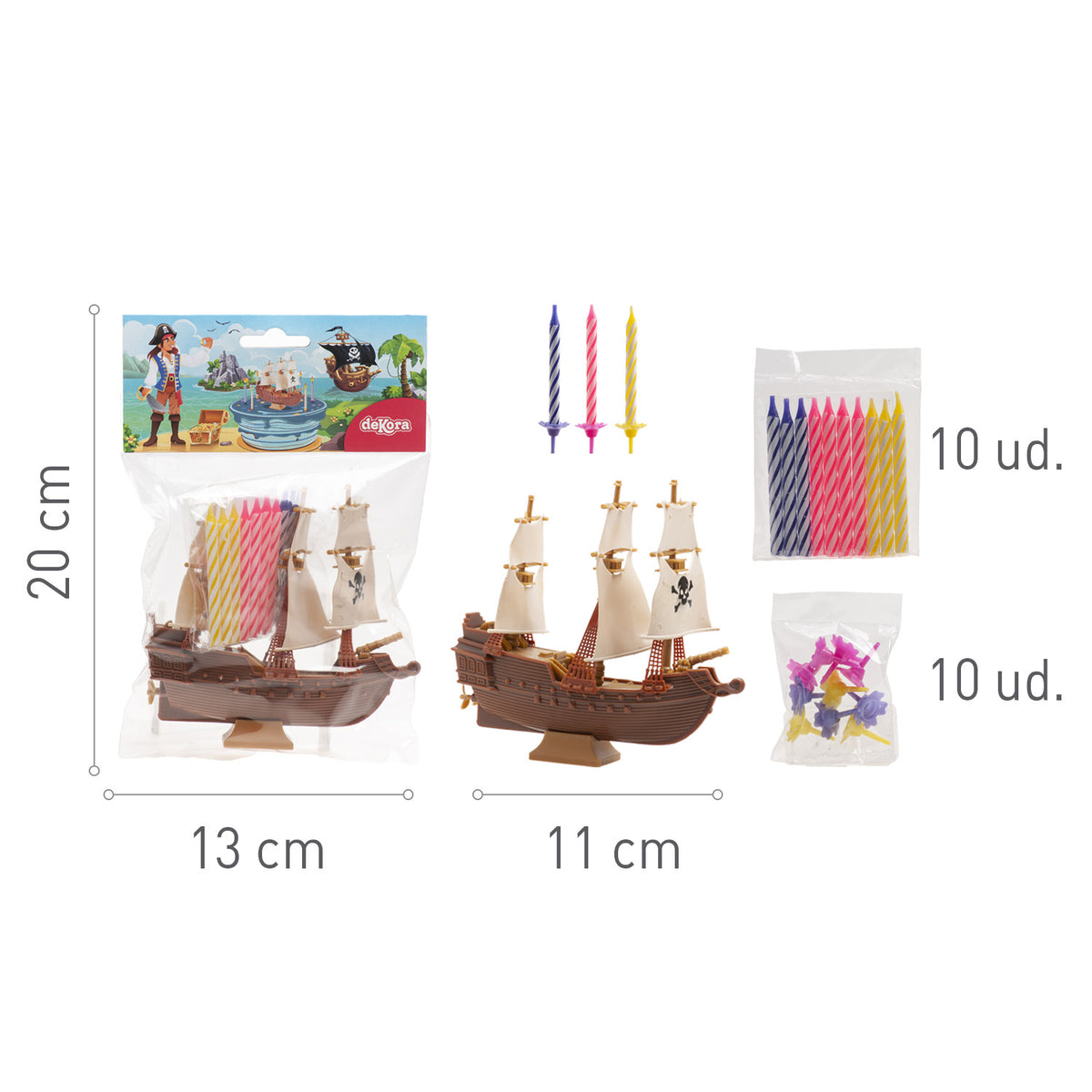 KIT PVC RETAIL PIRATAS CON 10 VELAS PARA DECORAR TARTAS