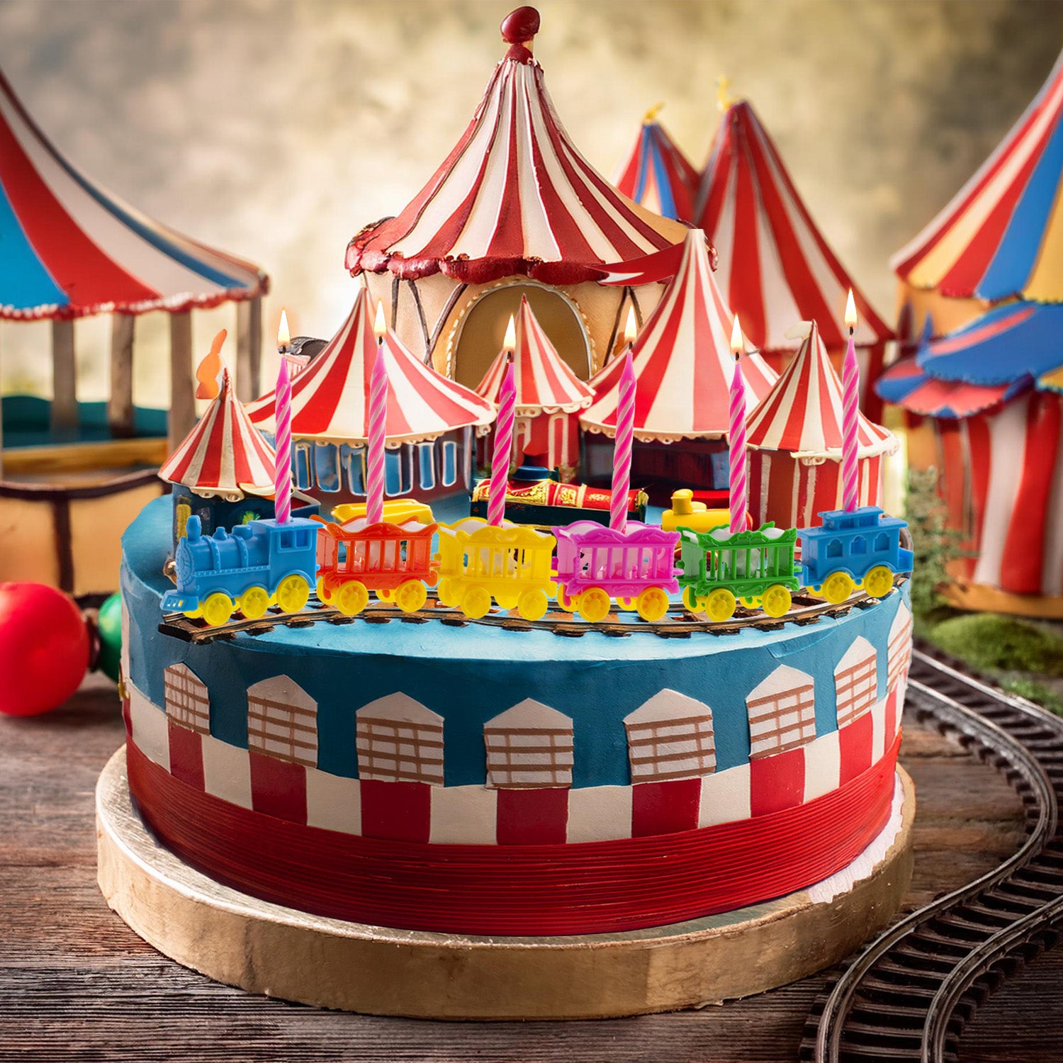 KIT PVC RETAIL CIRCO CON 10 VELAS PARA DECORAR TARTAS