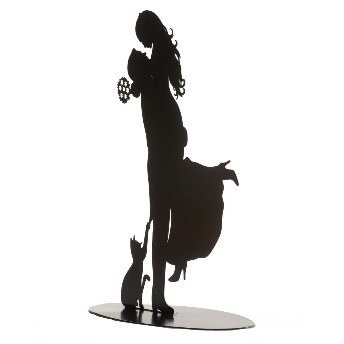 BLACK METAL WEDDING COUPLE WITH CAT 18CM