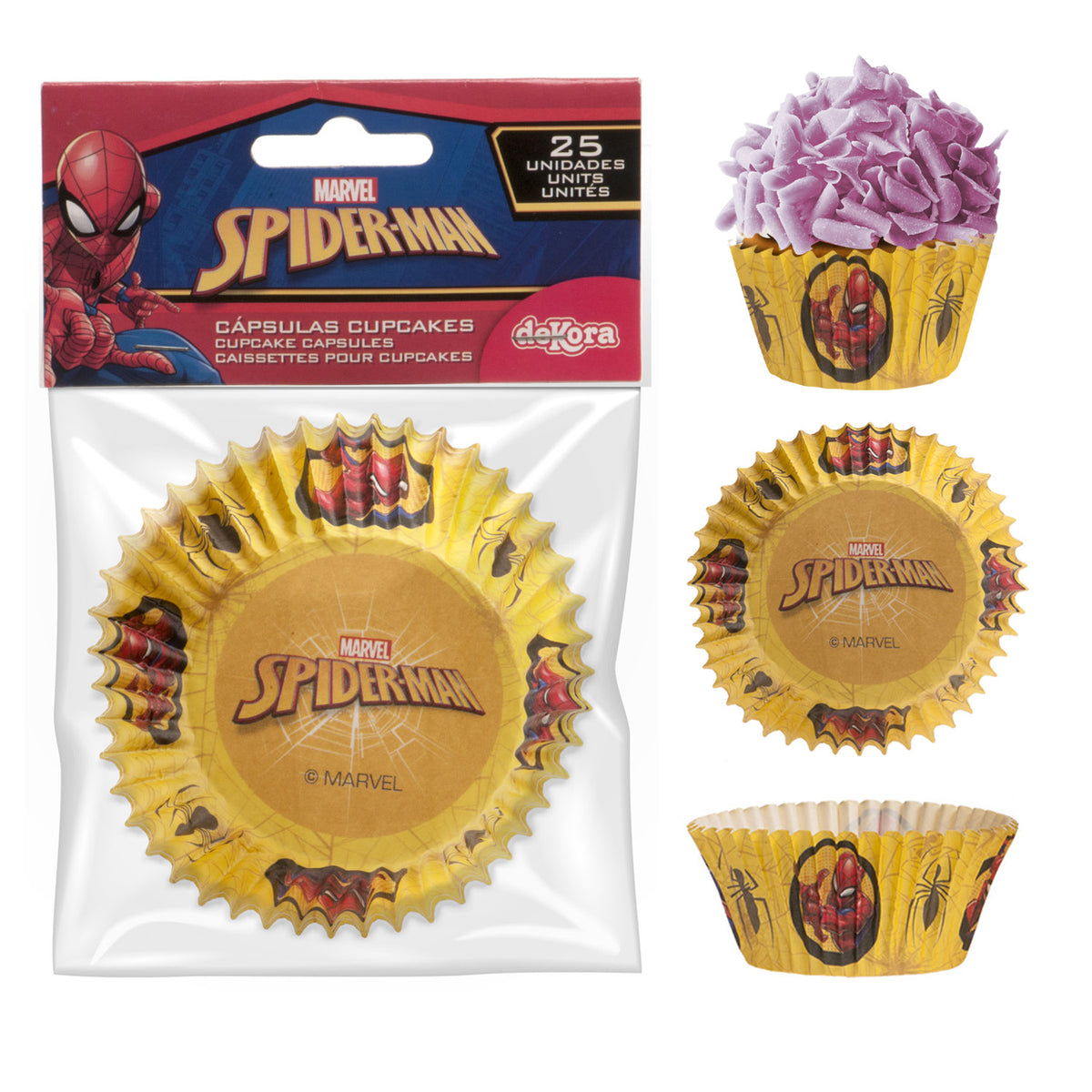 BLISTER 25 CAPSULAS CUPCAKE SPIDERMAN Ø 5CM H 3CM