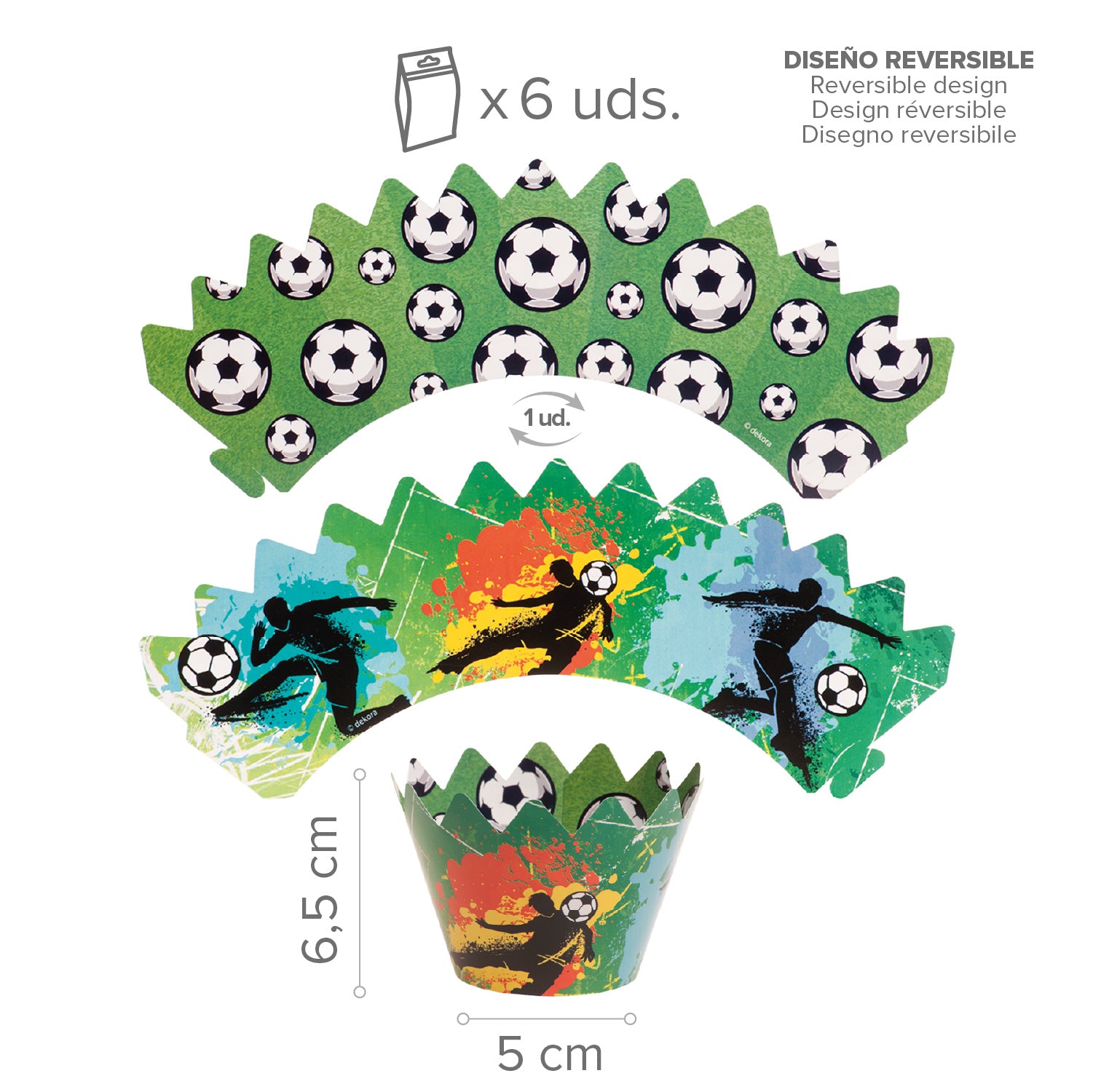 KIT DECORACION  ENVOLTURA CUPCAKE CON TOPPERS FUTBOL 12UD
