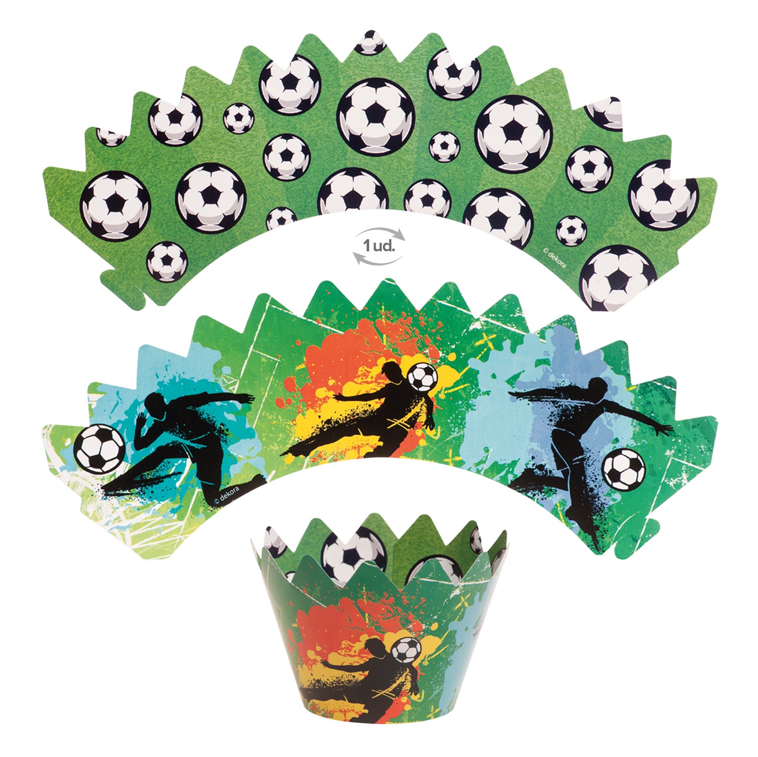 KIT DECORACION  ENVOLTURA CUPCAKE CON TOPPERS FUTBOL 12UD