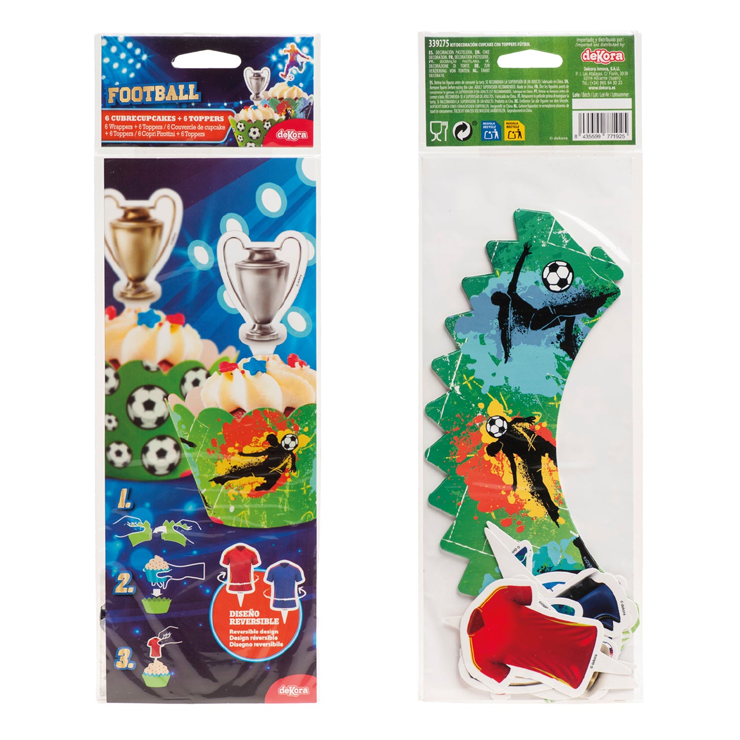 KIT DECORACION  ENVOLTURA CUPCAKE CON TOPPERS FUTBOL 12UD