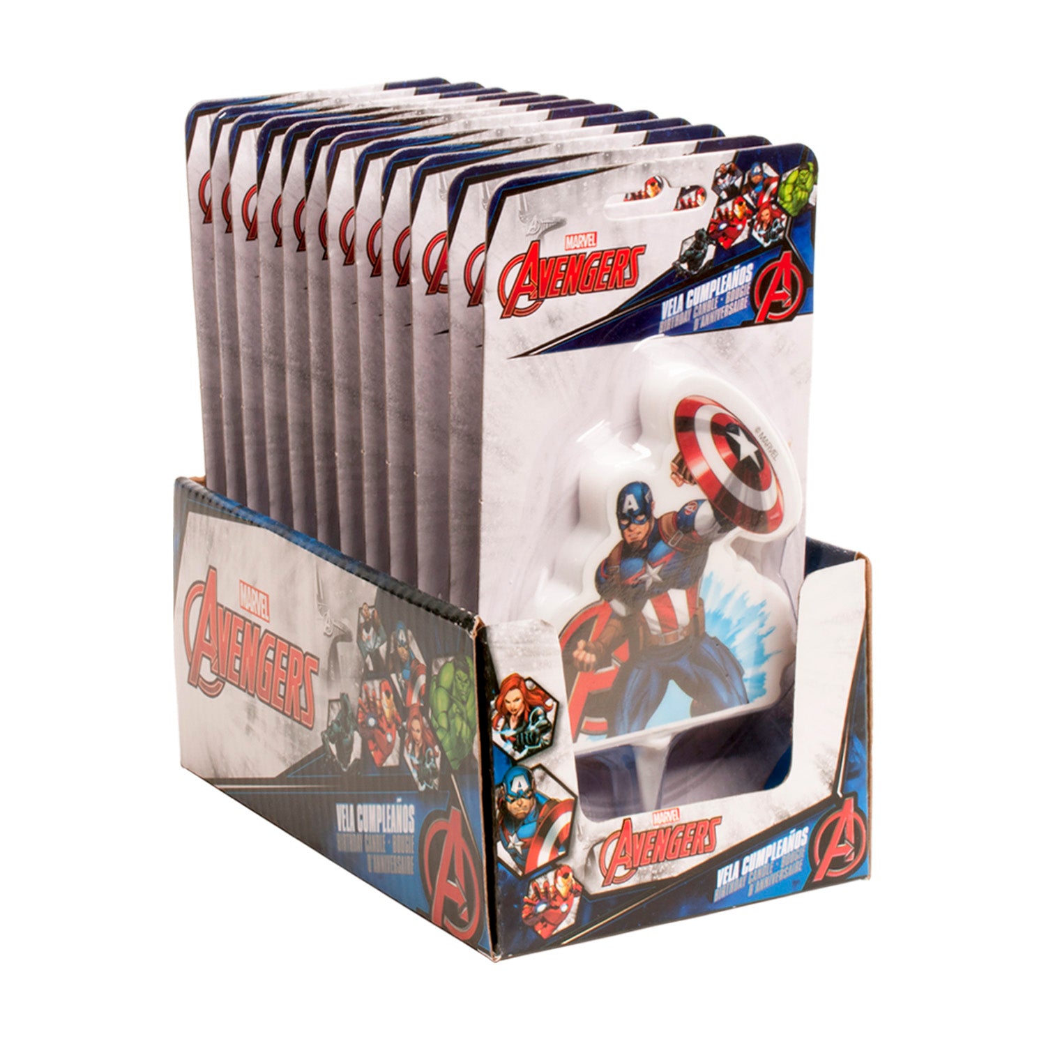DISPLAY 12 VELAS 2D AVENGERS CAP. AMERICA 7,5CM