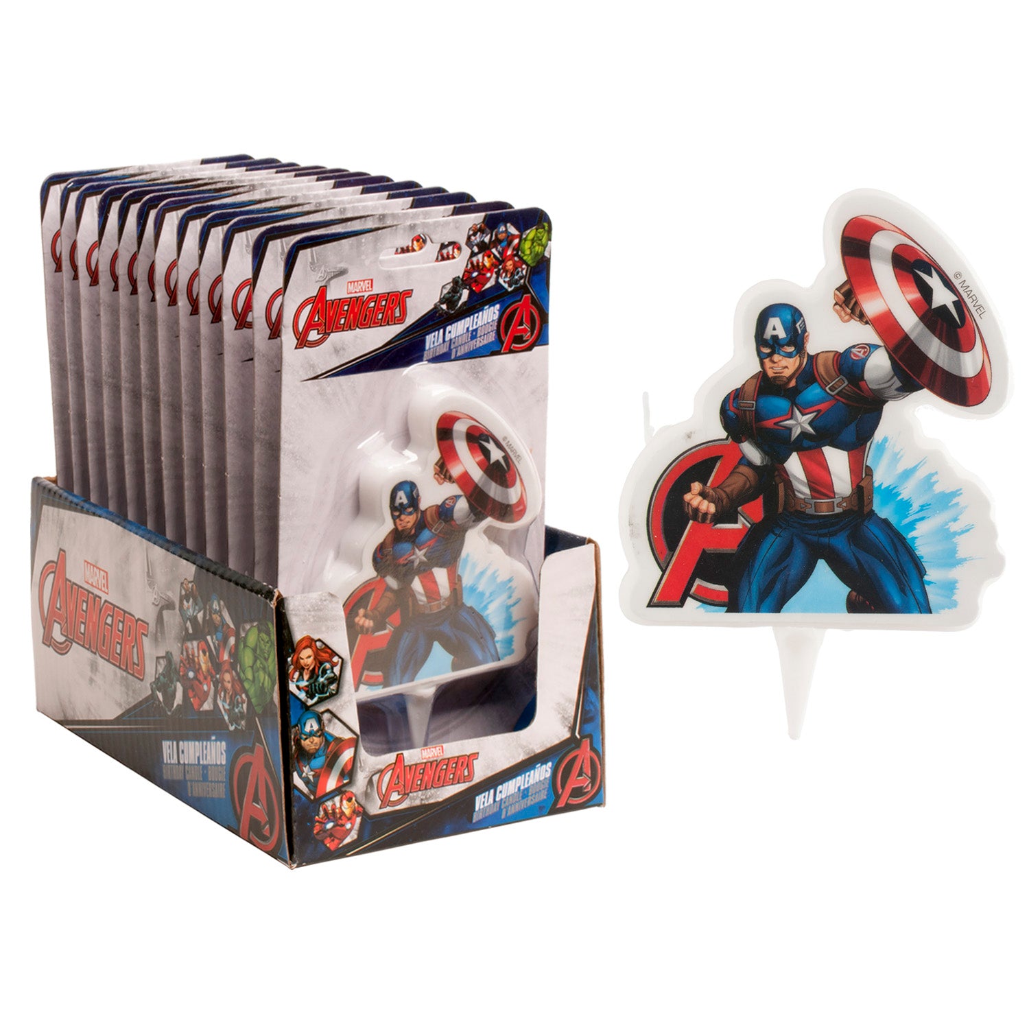 DISPLAY 12 VELAS 2D AVENGERS CAP. AMERICA 7,5CM
