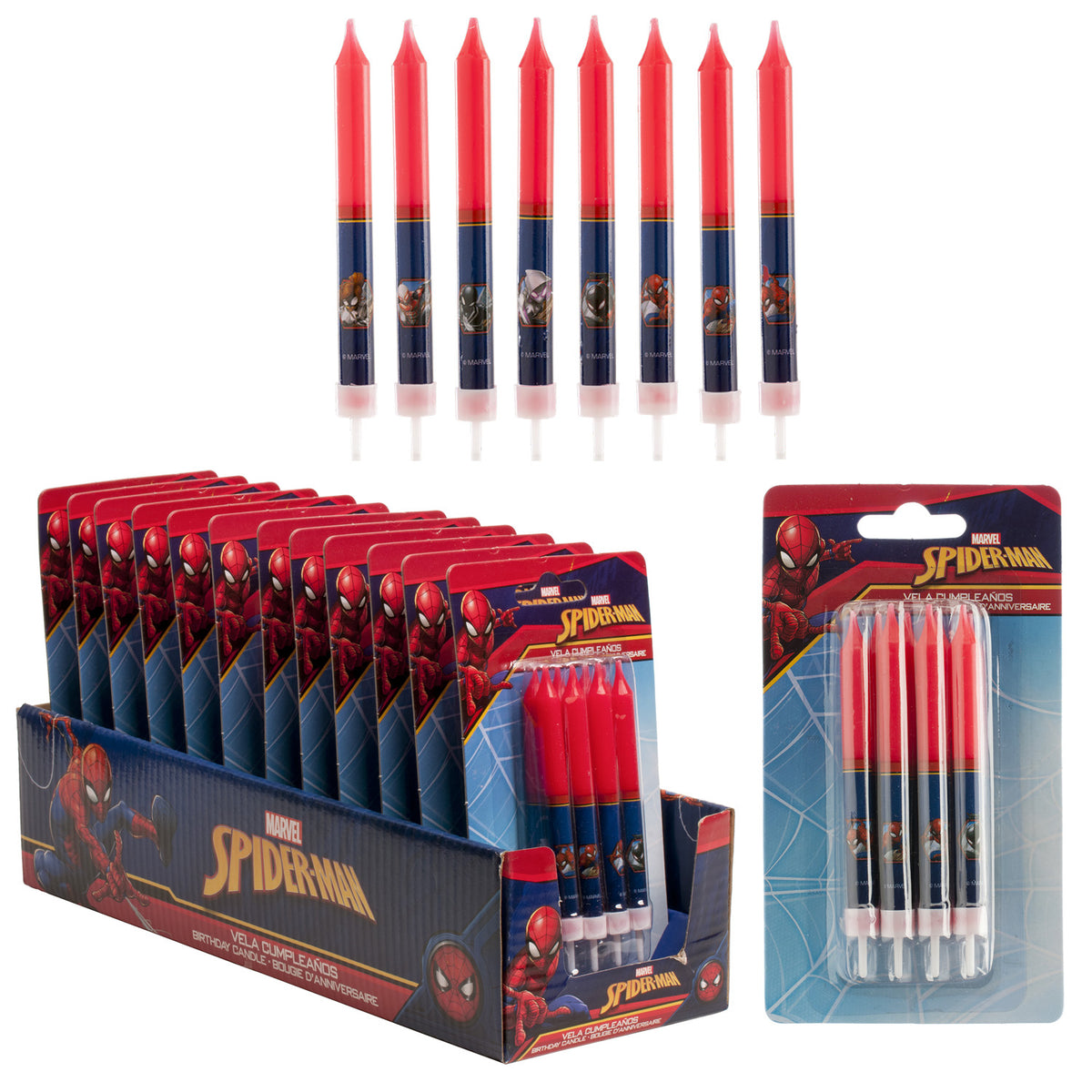 DISPLAY 12 BLISTER 8 VELAS PALILLO SPIDERMAN 9CM