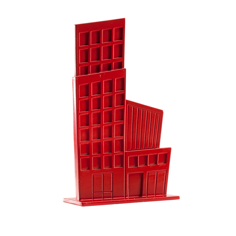 DECORACION DE TARTAS EDIFICIOS PVC ROJO Y GRIS 12CM