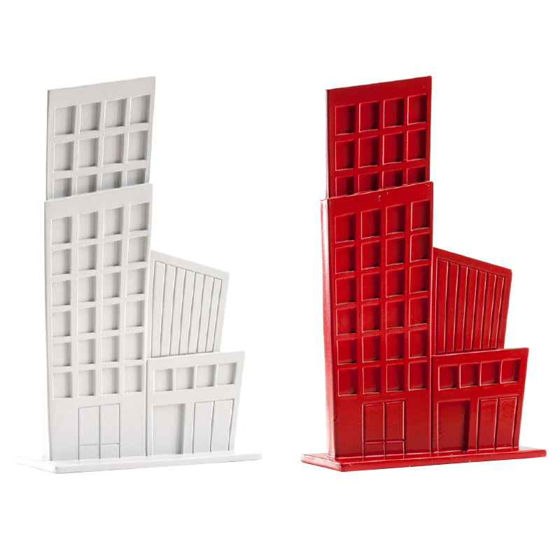 DECORACION DE TARTAS EDIFICIOS PVC ROJO Y GRIS 12CM