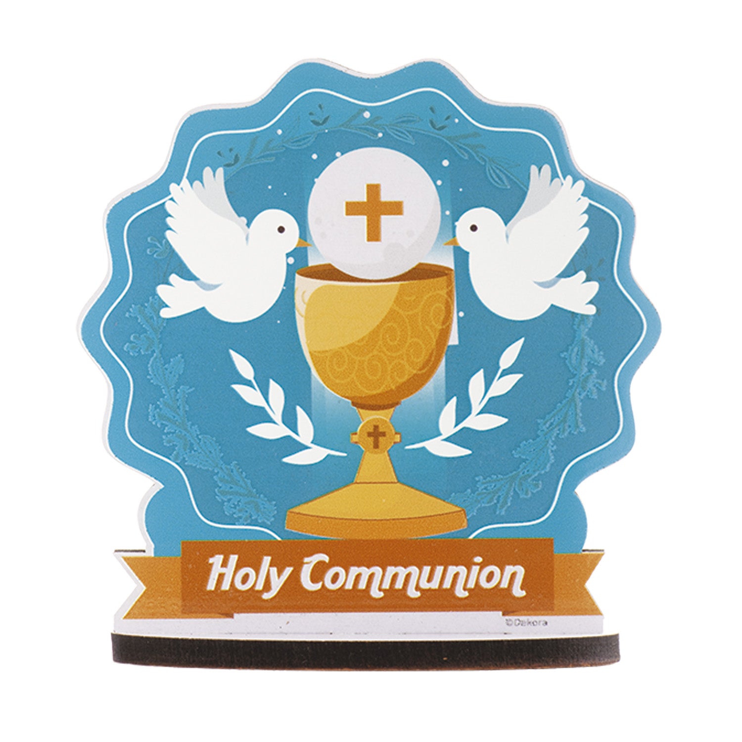 CAKE TOPPER COMUNION CALIZ CON PALOMAS 12X12,5CM