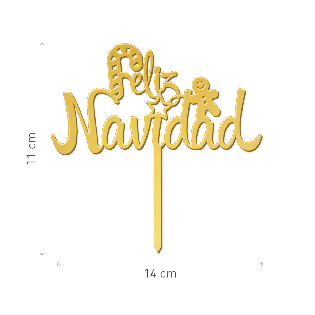 CAKE TOPPER FELIZ NAVIDAD ORO 11X14CM