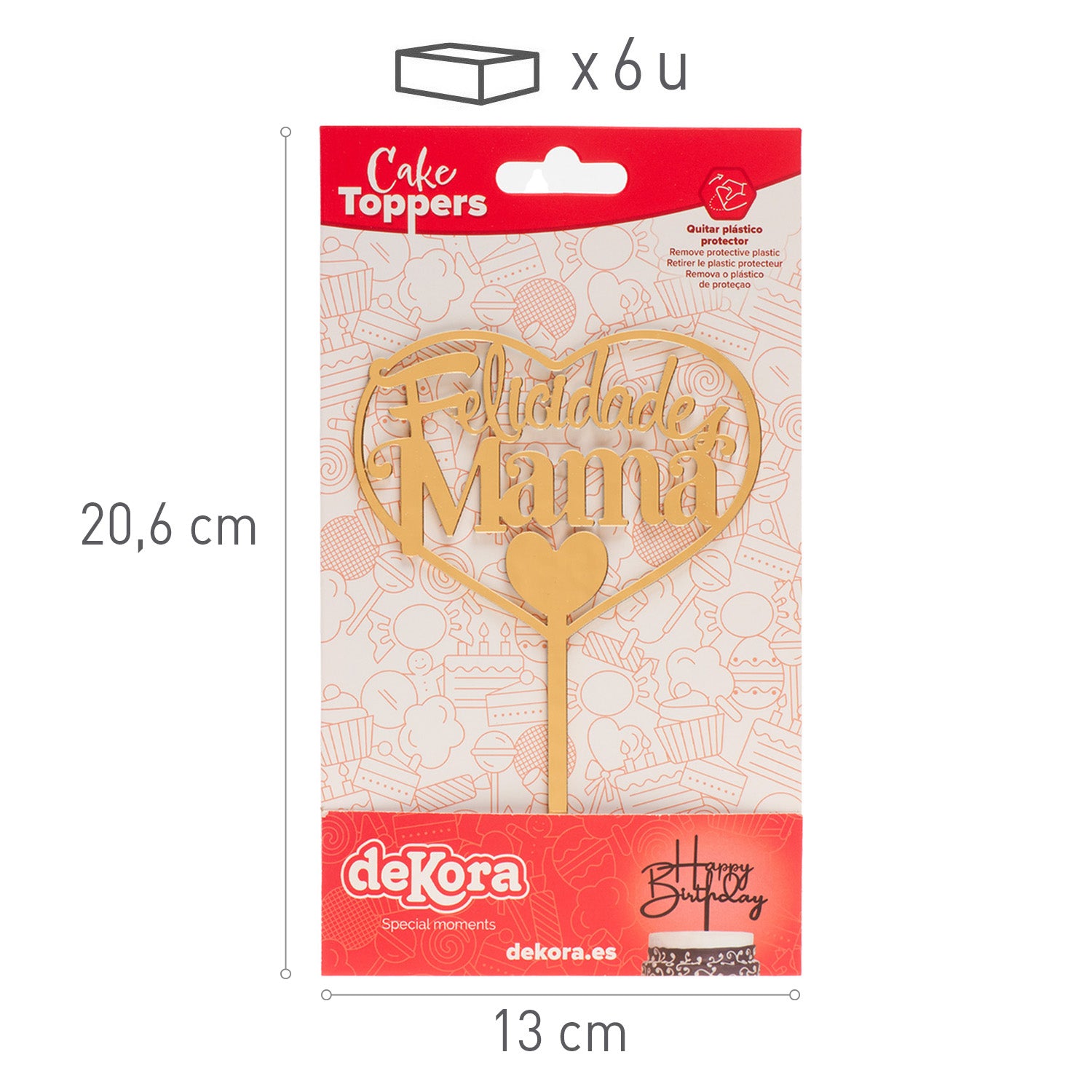 CAKE TOPPER FELICIDADES MAMA ORO 14,3X10CM