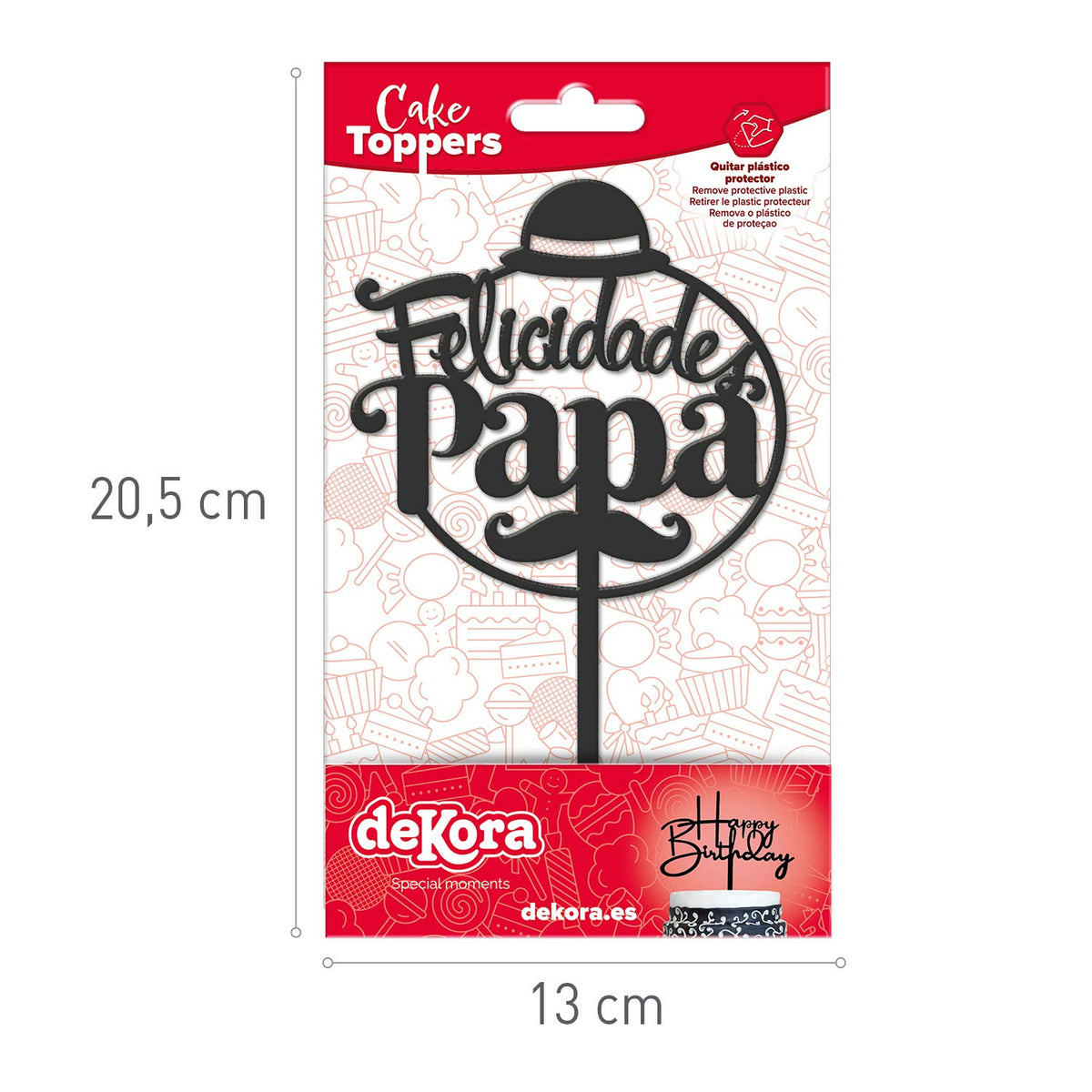 CAKE TOPPER FELICIDADES PAPA NEGRO 15,6X10CM
