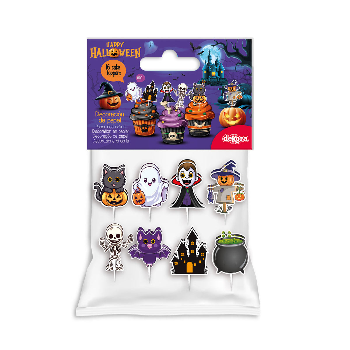CAKE TOPPER PAPEL SURTIDO  HALLOWEEN 16 UNIDADES