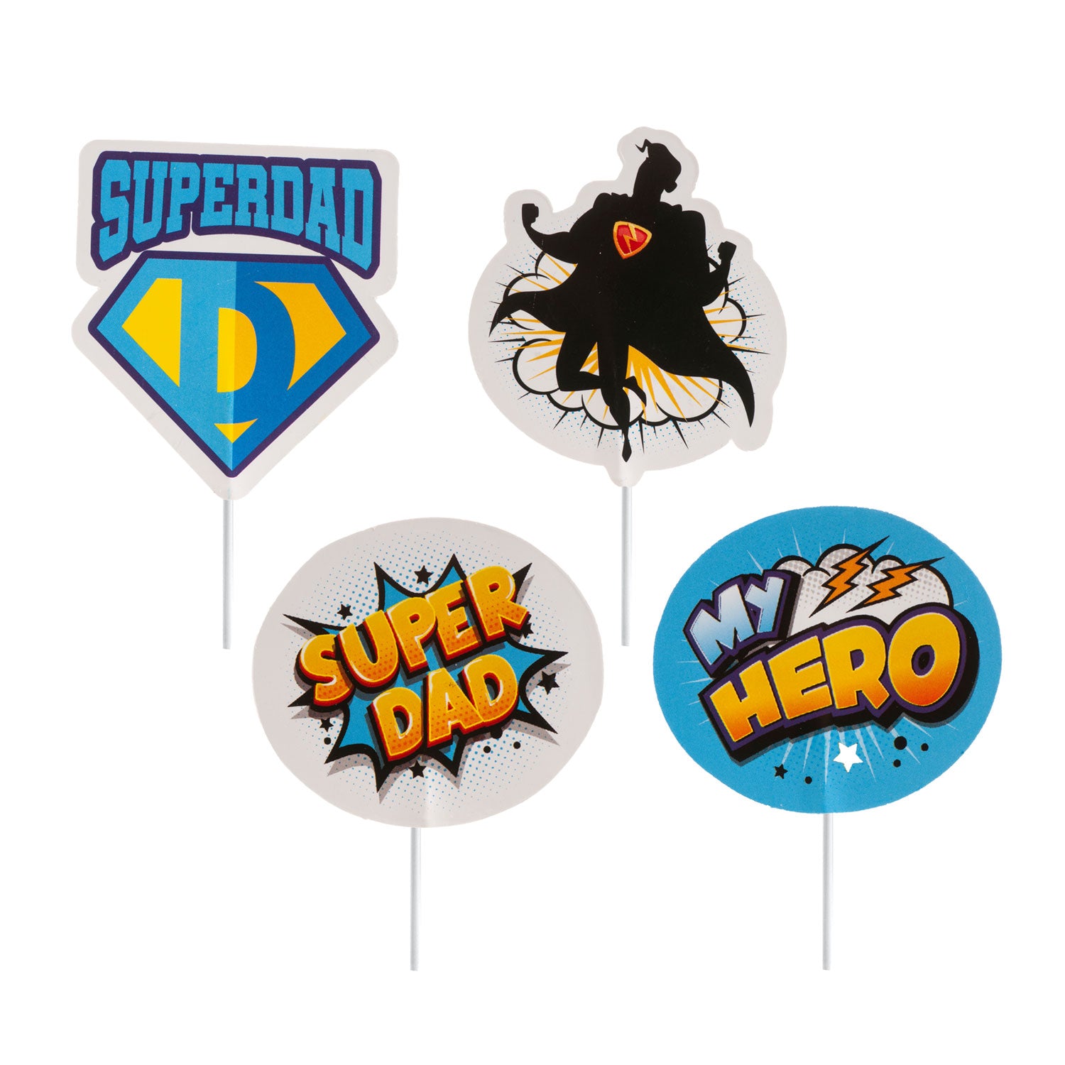 CAKE TOPPERS PAPEL SUPERDAD 4 MODELOS 8 UNIDADES