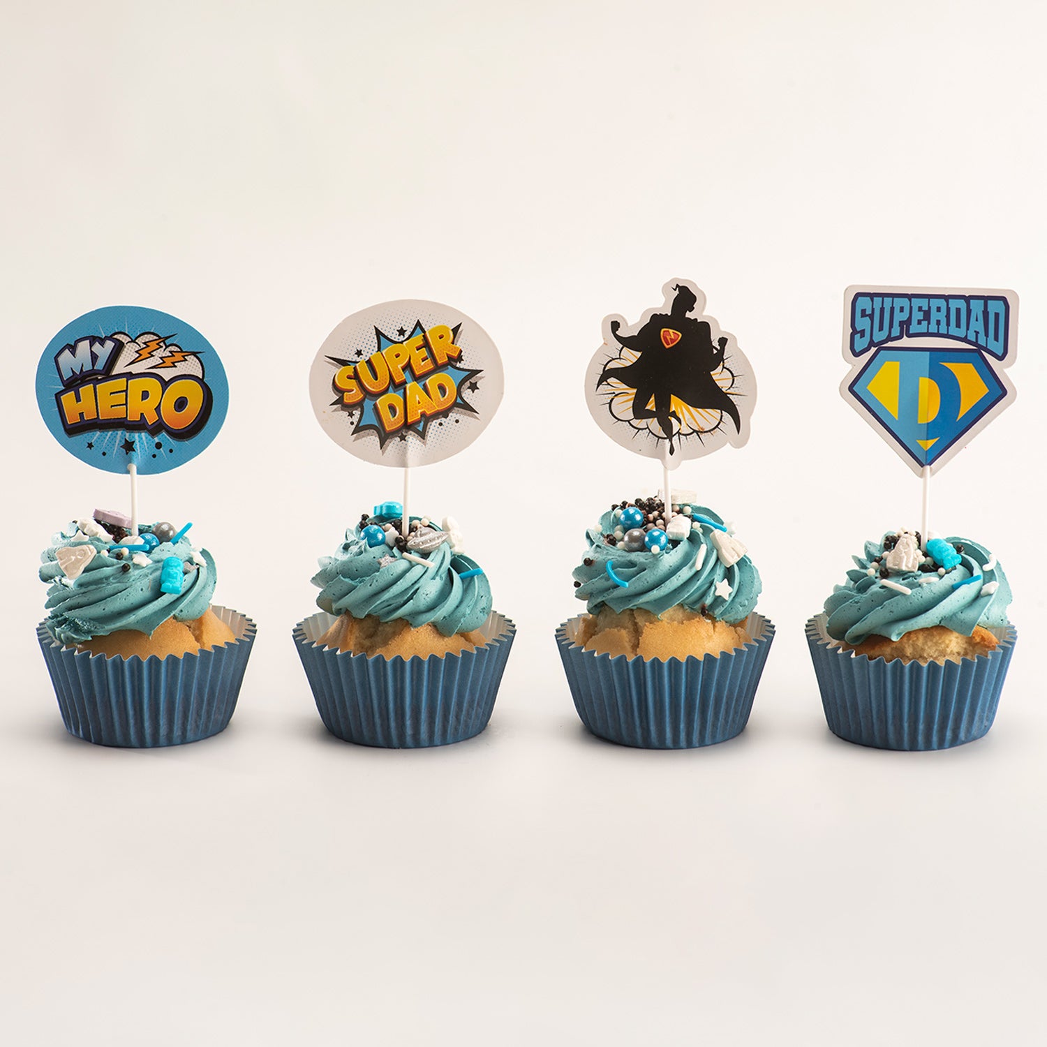 CAKE TOPPERS PAPEL SUPERDAD 4 MODELOS 8 UNIDADES