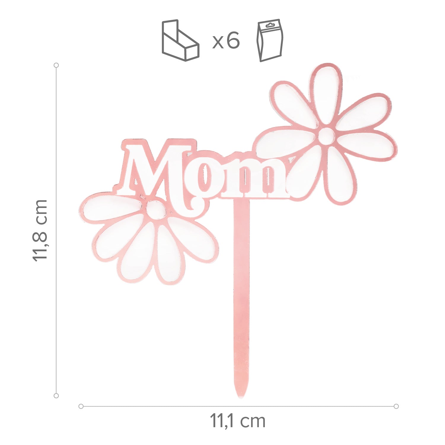 CAKE TOPPER MOM CON FLORES ROSA 11.8X11.1CM