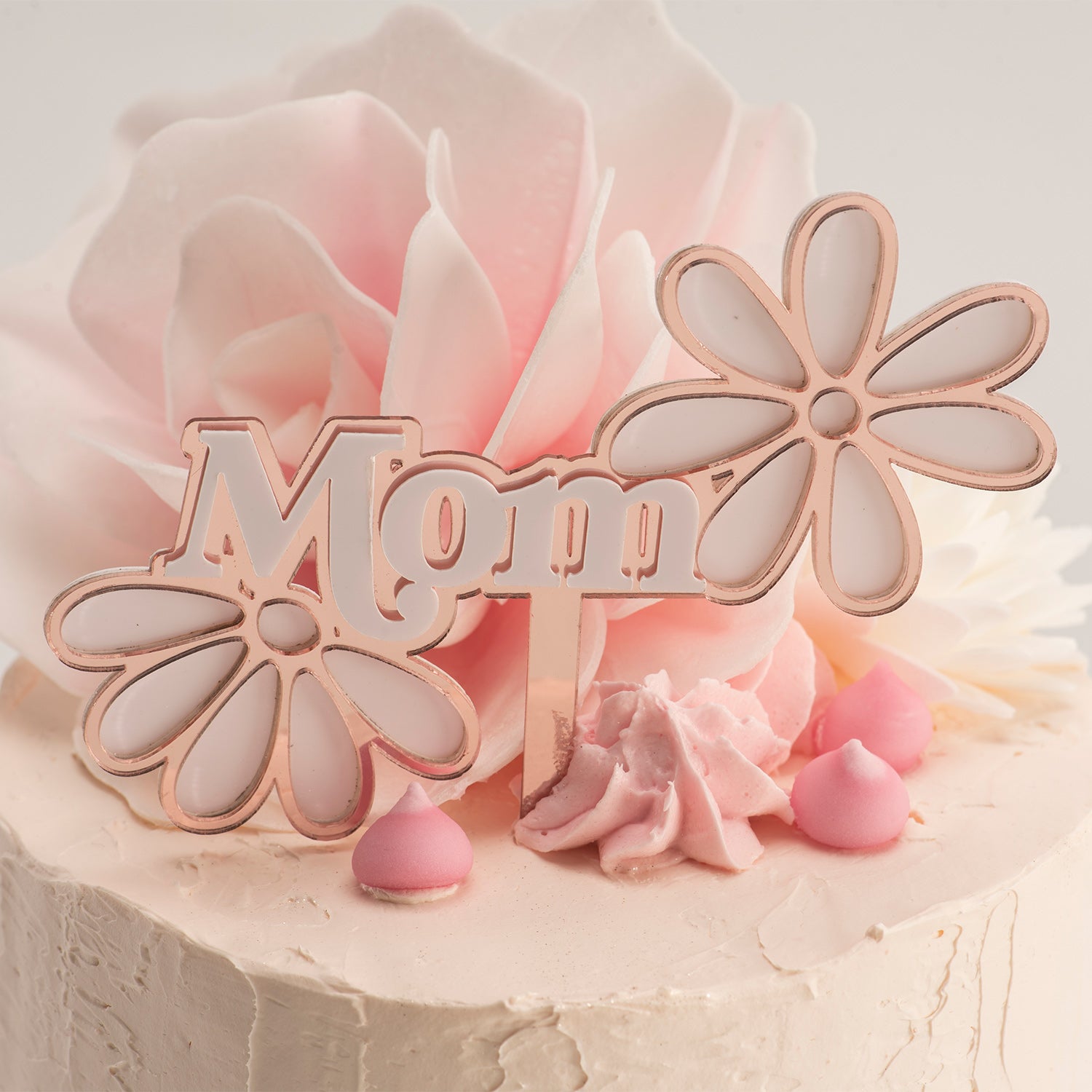 CAKE TOPPER MOM CON FLORES ROSA 11.8X11.1CM